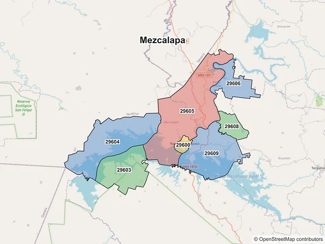 Mapa de códigos postales de Mezcalapa, Chiapas