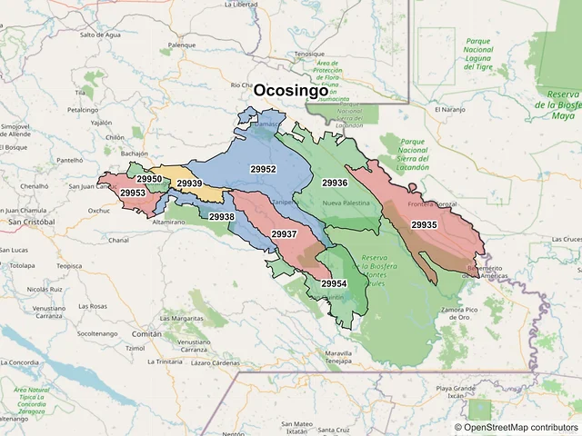 Mapa de códigos postales de Ocosingo, Chiapas