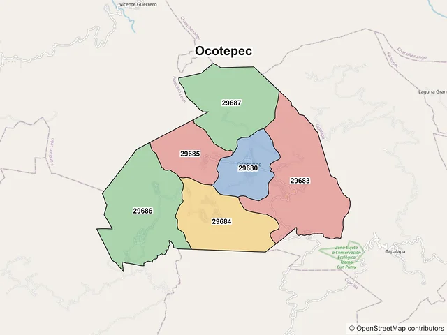 Mapa de códigos postales de Ocotepec, Chiapas