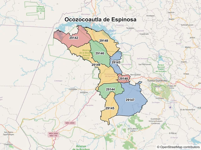 Mapa de códigos postales de Ocozocoautla de Espinosa, Chiapas