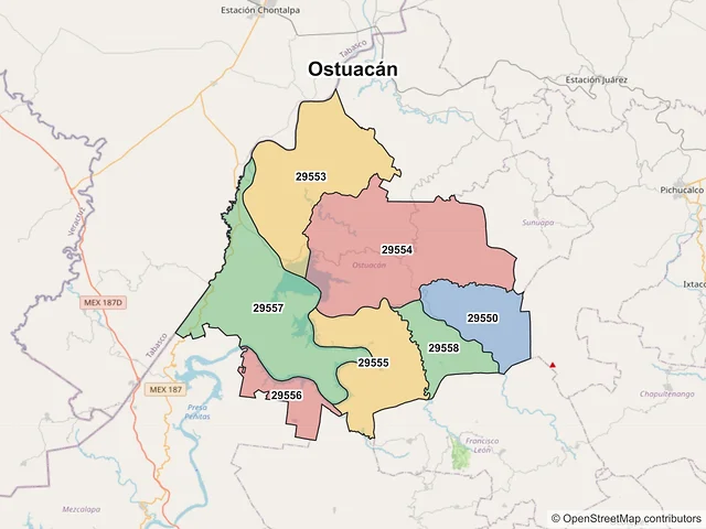 Mapa de códigos postales de Ostuacán, Chiapas