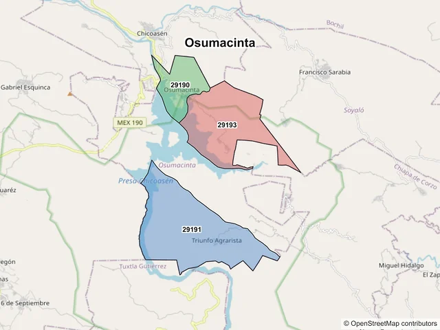 Mapa de códigos postales de Osumacinta, Chiapas