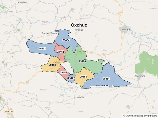 Mapa de códigos postales de Oxchuc, Chiapas