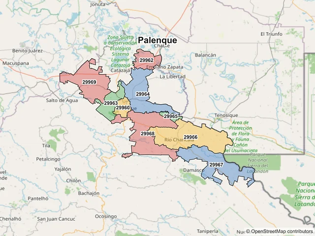 Mapa de códigos postales de Palenque, Chiapas