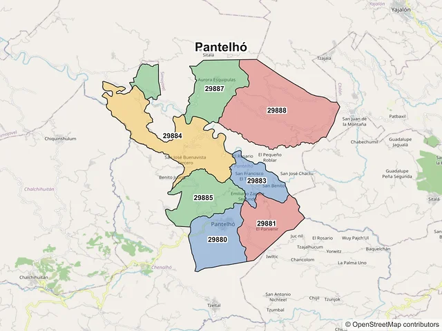 Mapa de códigos postales de Pantelhó, Chiapas