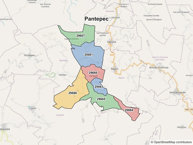 Mapa de códigos postales de Pantepec, Chiapas