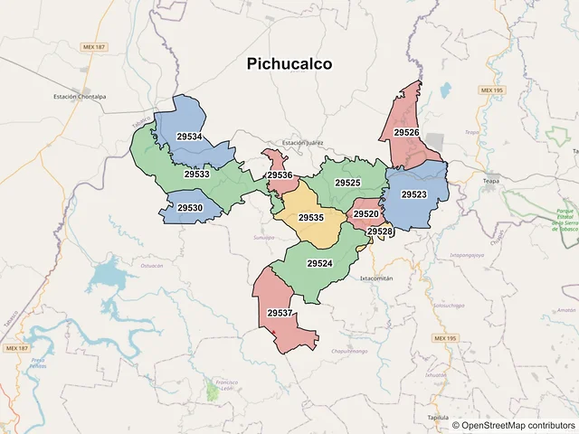 Mapa de códigos postales de Pichucalco, Chiapas