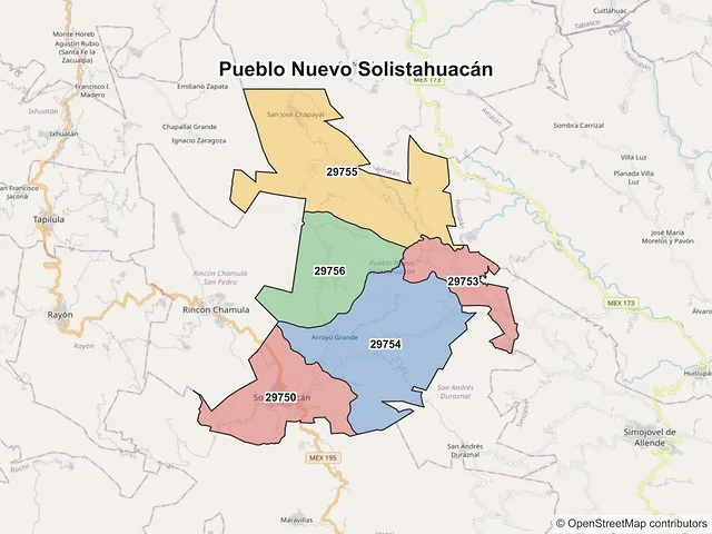 Mapa de códigos postales de Pueblo Nuevo Solistahuacán, Chiapas