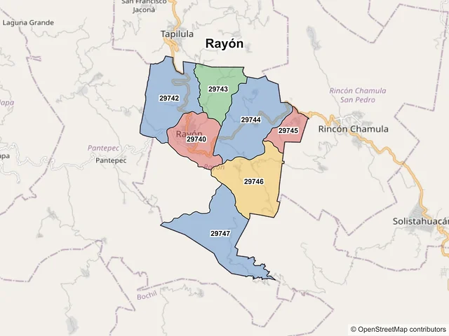 Mapa de códigos postales de Rayón, Chiapas