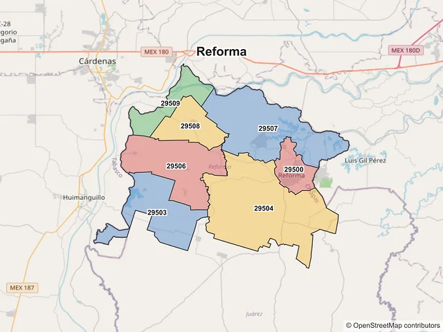 Mapa de códigos postales de Reforma, Chiapas