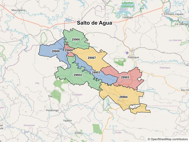 Mapa de códigos postales de Salto de Agua, Chiapas