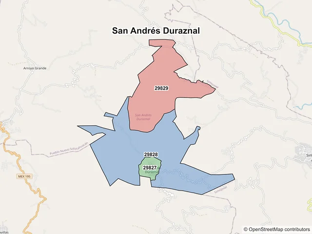 Mapa de códigos postales de San Andrés Duraznal, Chiapas