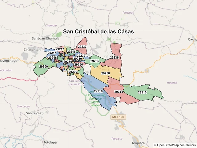 Mapa de códigos postales de San Cristóbal de las Casas, Chiapas