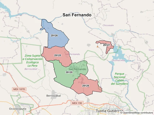 Mapa de códigos postales de San Fernando, Chiapas