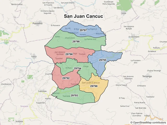 Mapa de códigos postales de San Juan Cancuc, Chiapas