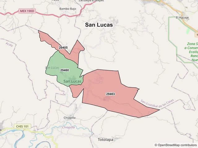 Mapa de códigos postales de San Lucas, Chiapas
