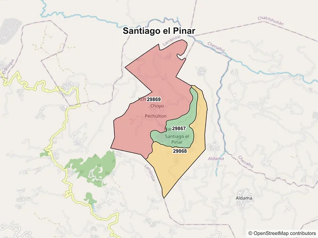 Mapa de códigos postales de Santiago el Pinar, Chiapas