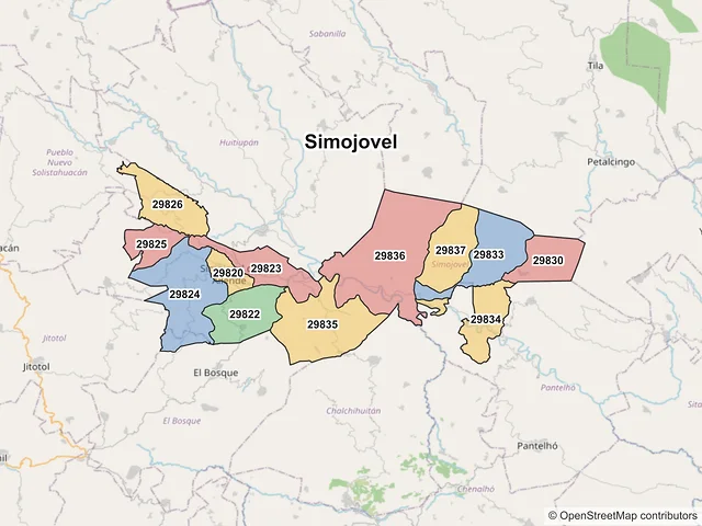 Mapa de códigos postales de Simojovel, Chiapas
