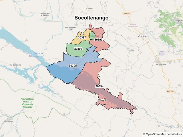Mapa de códigos postales de Socoltenango, Chiapas