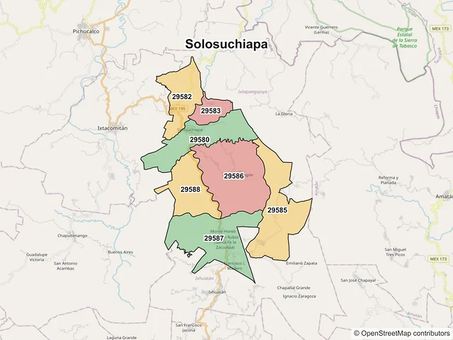 Mapa de códigos postales de Solosuchiapa, Chiapas