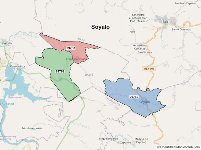 Mapa de códigos postales de Soyaló, Chiapas