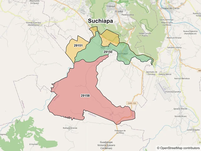 Mapa de códigos postales de Suchiapa, Chiapas
