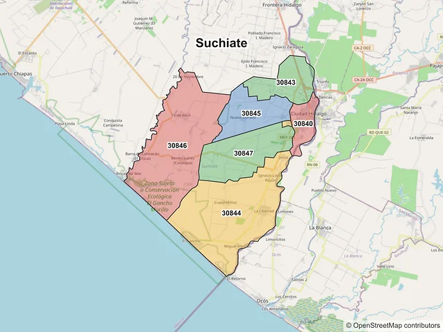 Mapa de códigos postales de Suchiate, Chiapas