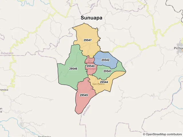 Mapa de códigos postales de Sunuapa, Chiapas