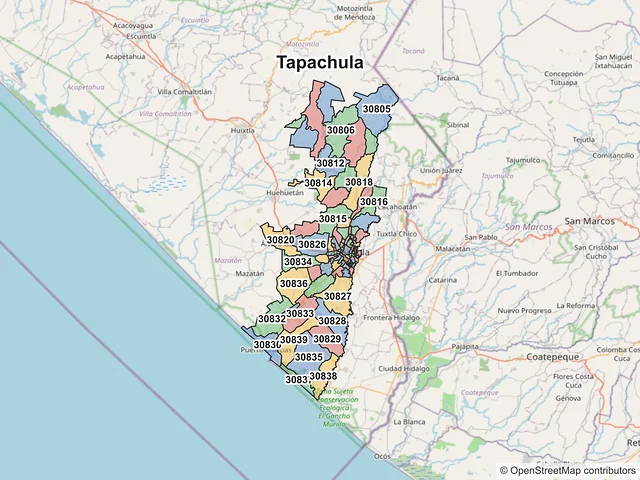 Mapa de códigos postales de Tapachula, Chiapas