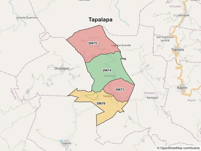 Mapa de códigos postales de Tapalapa, Chiapas