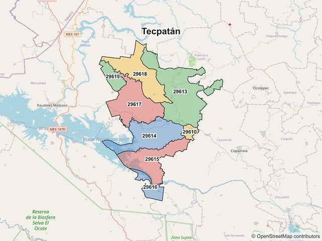 Mapa de códigos postales de Tecpatán, Chiapas