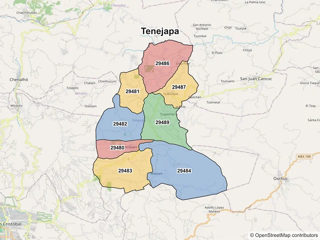 Mapa de códigos postales de Tenejapa, Chiapas