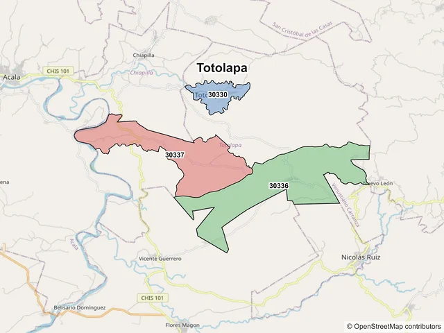 Mapa de códigos postales de Totolapa, Chiapas