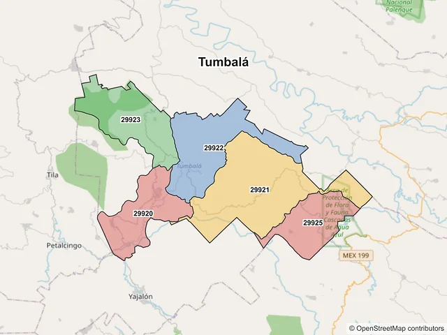 Mapa de códigos postales de Tumbalá, Chiapas