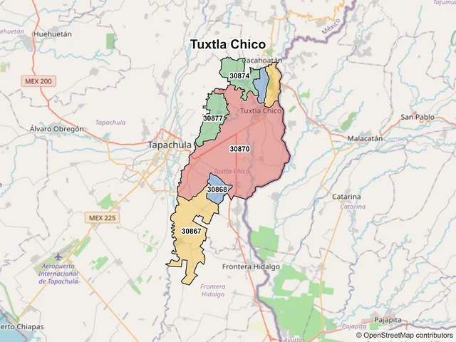 Mapa de códigos postales de Tuxtla Chico, Chiapas