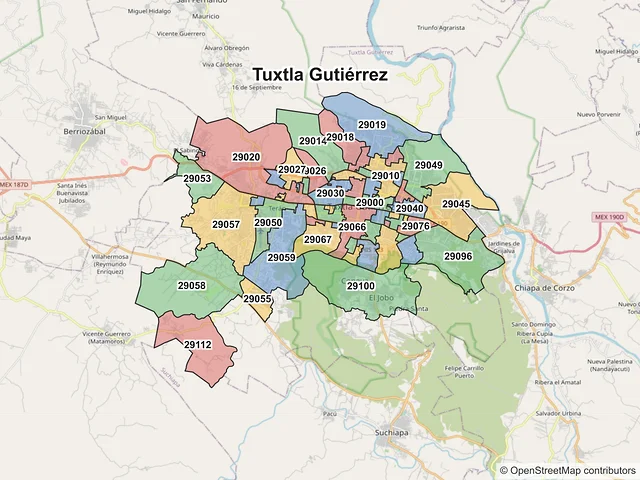 Mapa de códigos postales de Tuxtla Gutiérrez, Chiapas