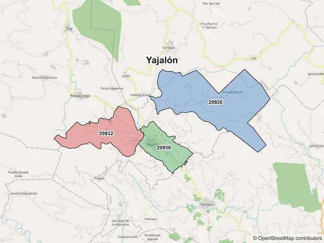Mapa de códigos postales de Yajalón, Chiapas