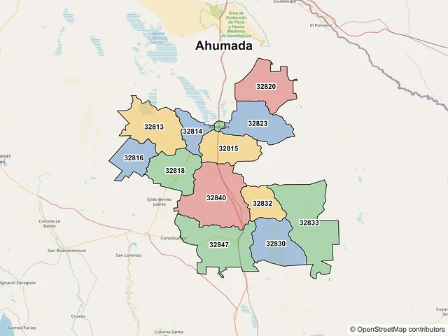 Mapa de códigos postales de Ahumada, Chihuahua