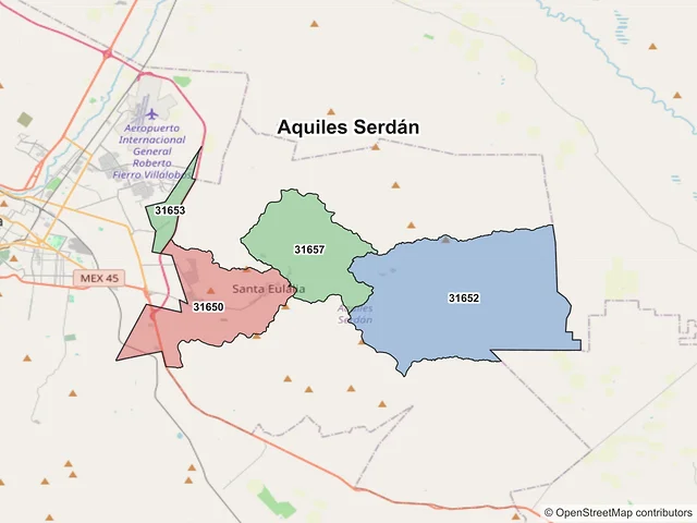 Mapa de códigos postales de Aquiles Serdán, Chihuahua
