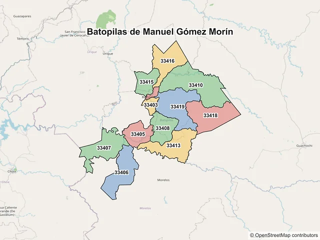 Mapa de códigos postales de Batopilas de Manuel Gómez Morín, Chihuahua