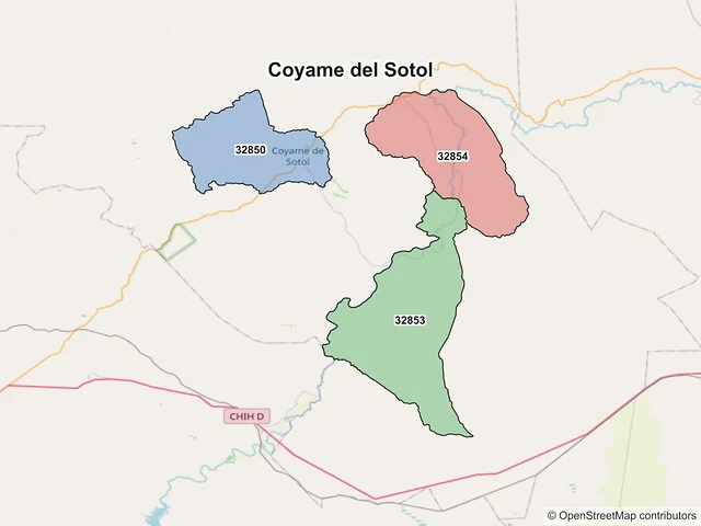 Mapa de códigos postales de Coyame del Sotol, Chihuahua