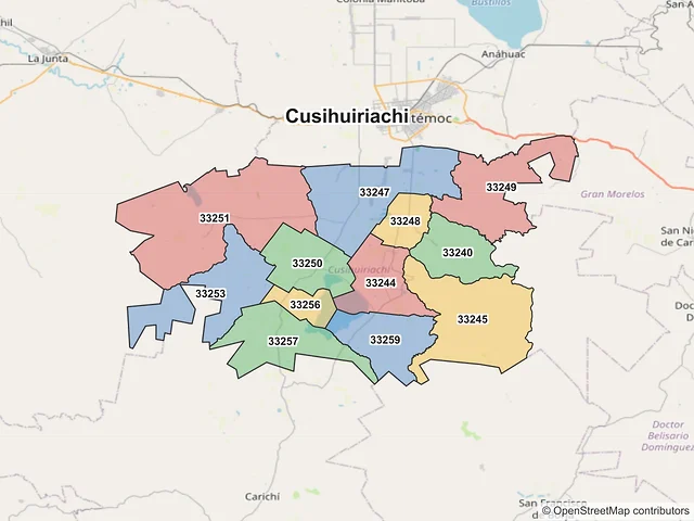 Mapa de códigos postales de Cusihuiriachi, Chihuahua