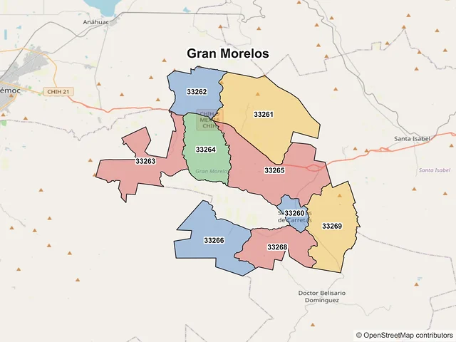 Mapa de códigos postales de Gran Morelos, Chihuahua