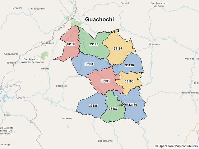 Mapa de códigos postales de Guachochi, Chihuahua