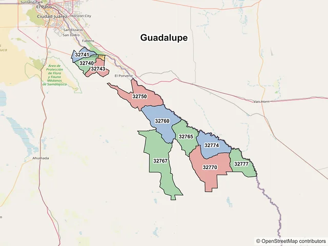 Mapa de códigos postales de Guadalupe, Chihuahua