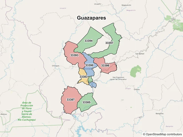 Mapa de códigos postales de Guazapares, Chihuahua