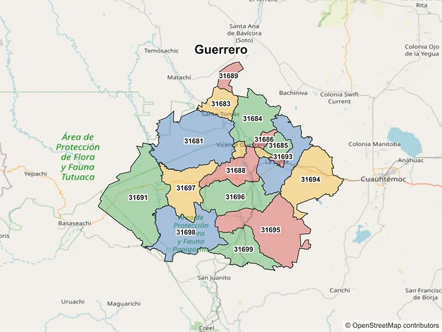 Mapa de códigos postales de Guerrero, Chihuahua
