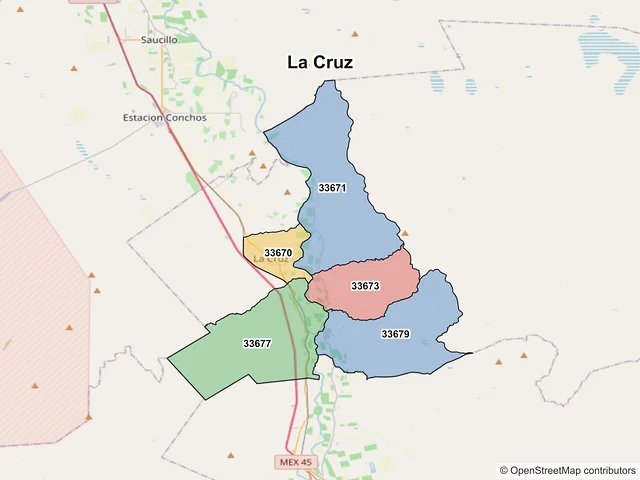 Mapa de códigos postales de La Cruz, Chihuahua