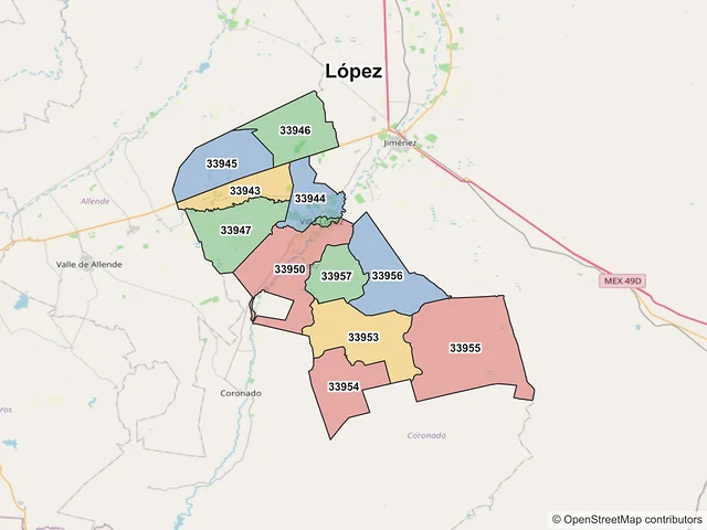 Mapa de códigos postales de López, Chihuahua