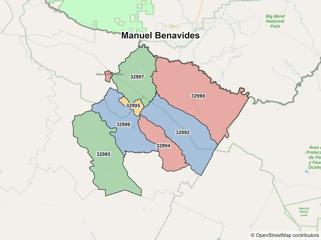 Mapa de códigos postales de Manuel Benavides, Chihuahua